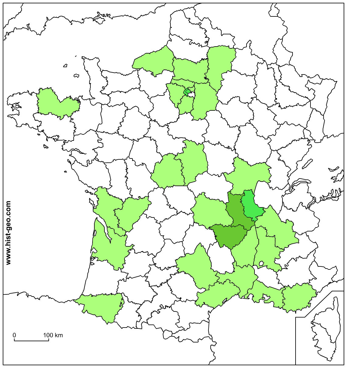 distribution des Chalendar (départements)