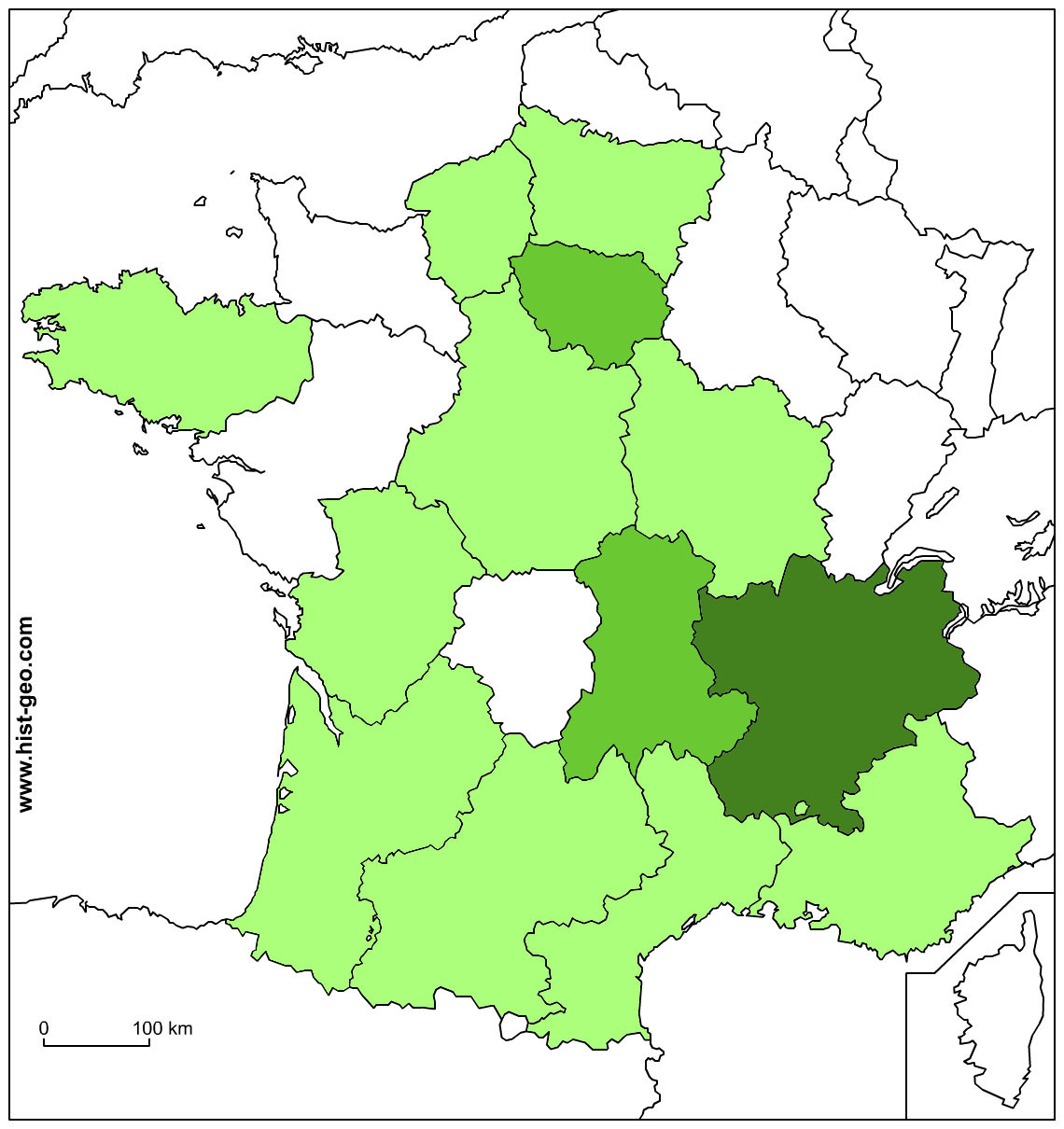 distribution des Chalendar (régions)